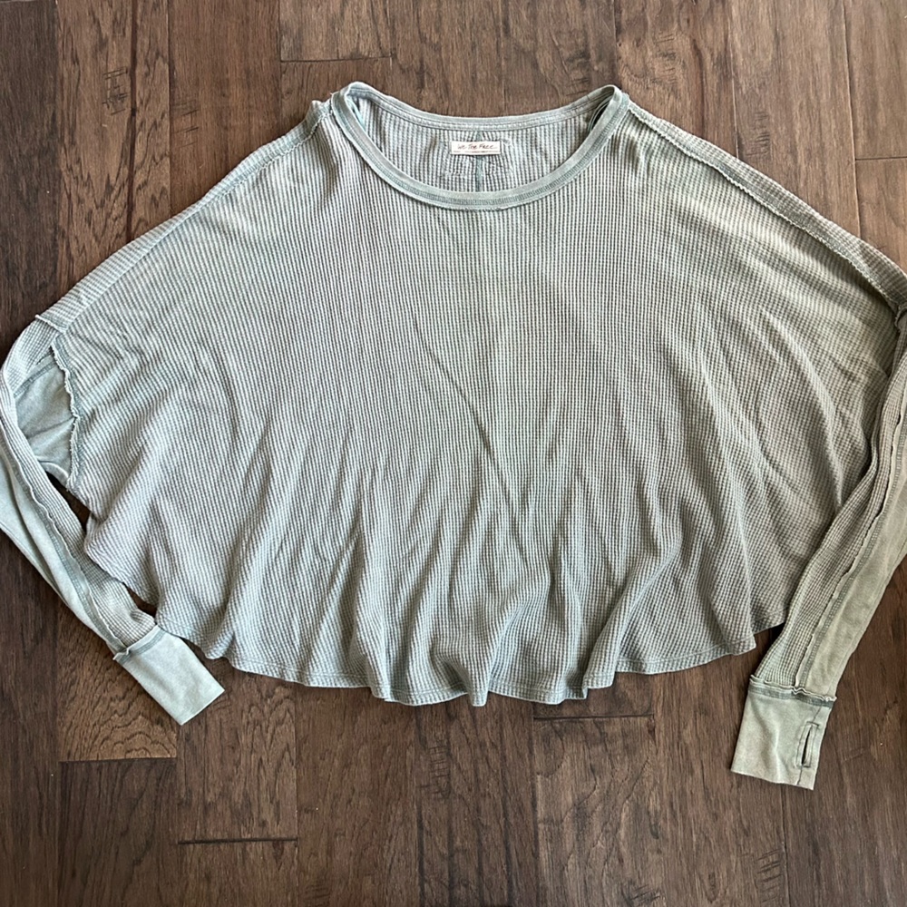 We The Free Sage Green Ribbed Long Sleeve Crop Tee